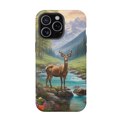 Alpine Serenity – Stag in Mountain Bliss MagSafe iPhone Cases