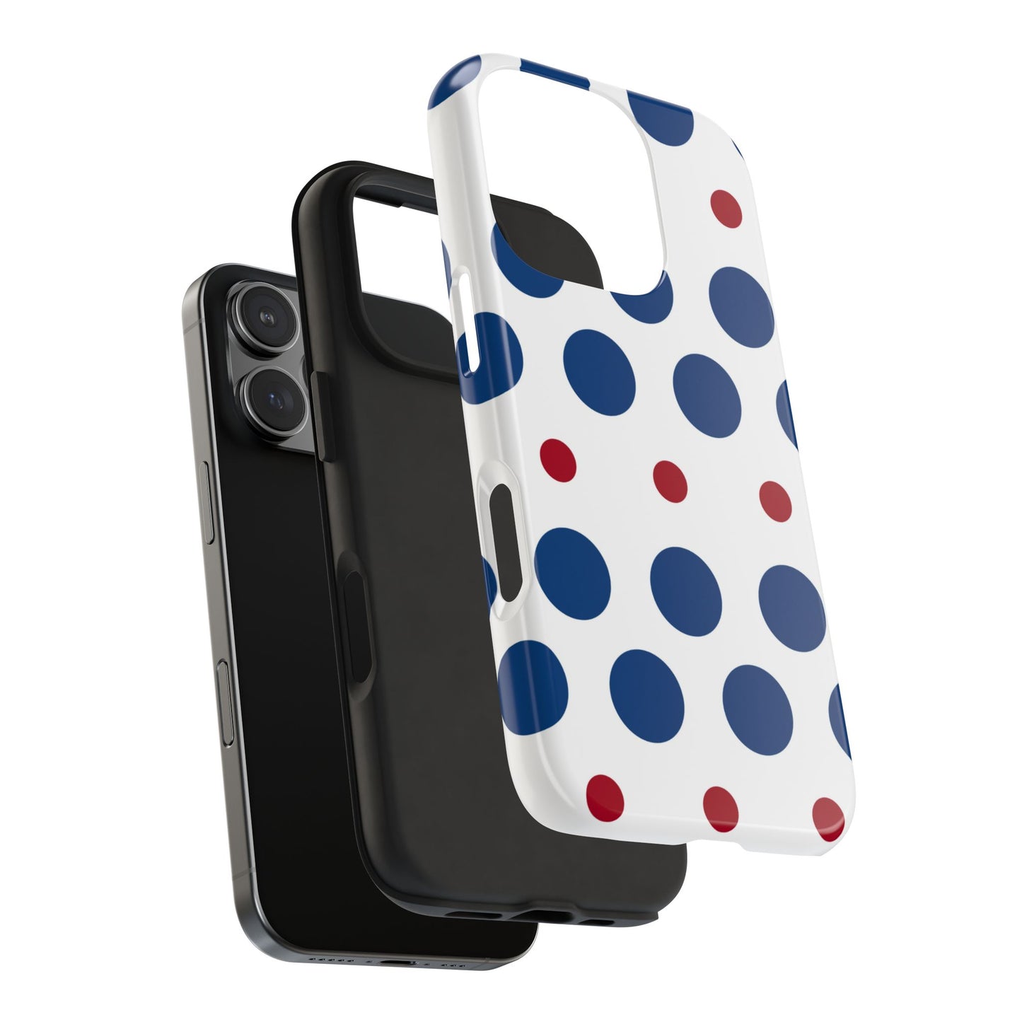 Bold Navy & Red Polka Dot Pattern – iPhone Case