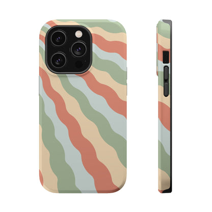 Earthy Retro Waves MagSafe iPhone Case – 70s-Inspired Wavy Stripes in Soft Green, Cream, and Rust