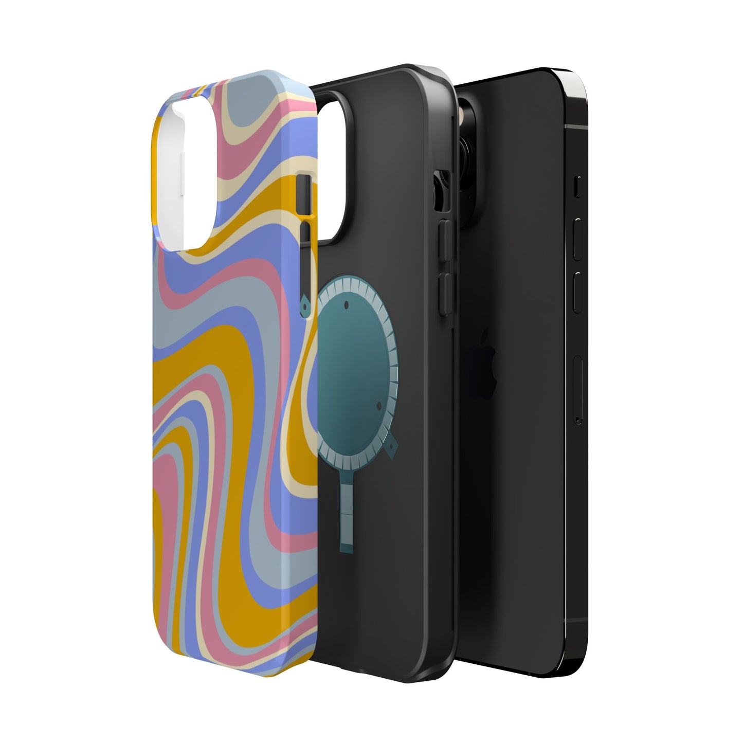 Groovy Pastel Waves MagSafe iPhone Case – 70s-Inspired Design with Dual-Layer Protection