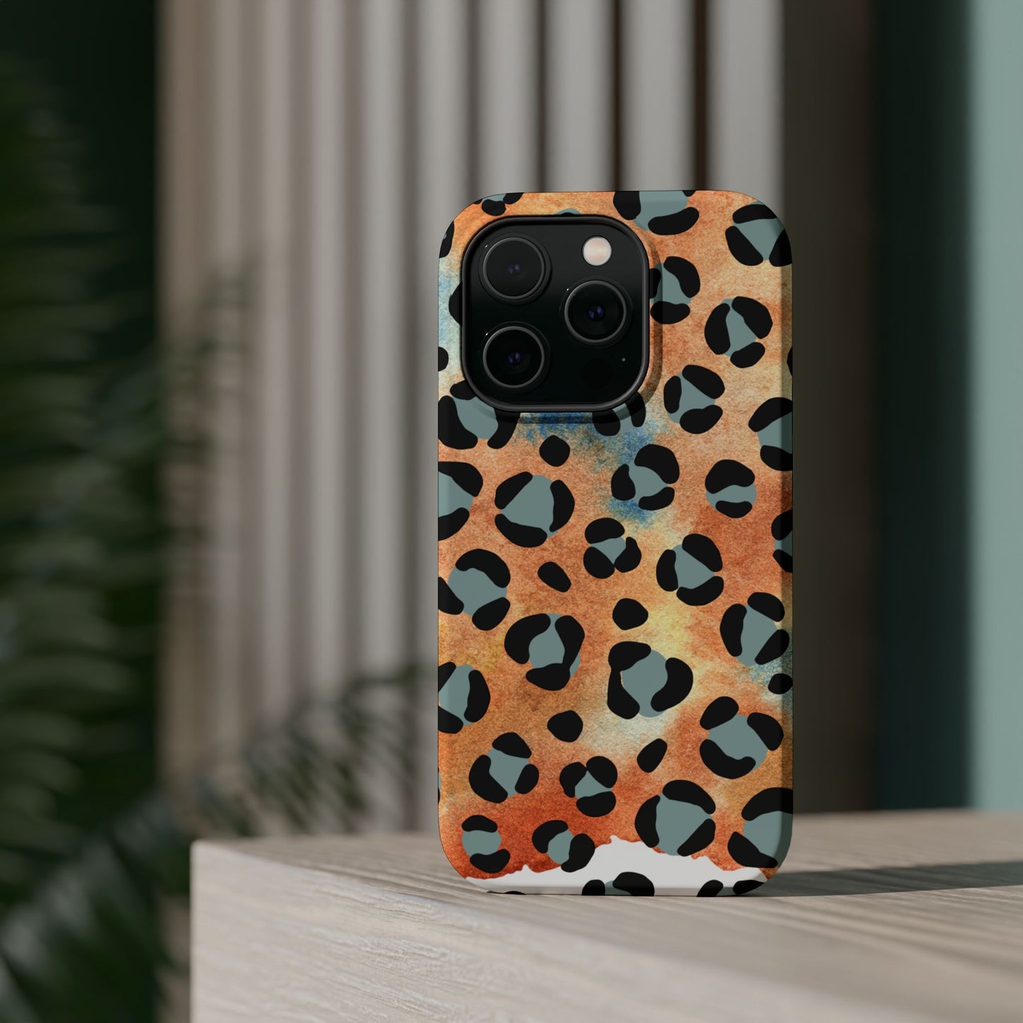 Sunset Watercolor Leopard Print Tough MagSafe iPhone Case – Artistic Animal Pattern with Dual-Layer Protection