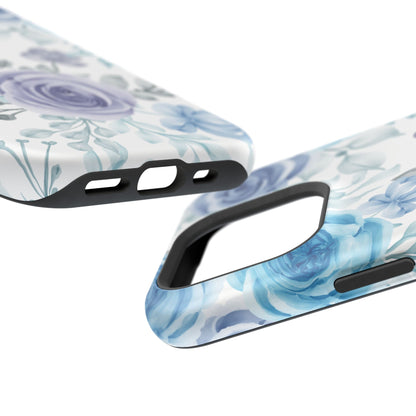 Elegant Blue & Violet Roses MagSafe Case – Artistic Floral Protection with Magnetic Charging Compatibility