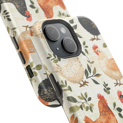 MagSafe iPhone Case: Vintage Chicken Farmhouse Case – Rustic Leaves Design