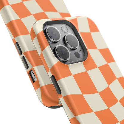 Wavy Retro Checkerboard MagSafe iPhone Case – Shockproof, Matte Finish, Dual-Layer Protection