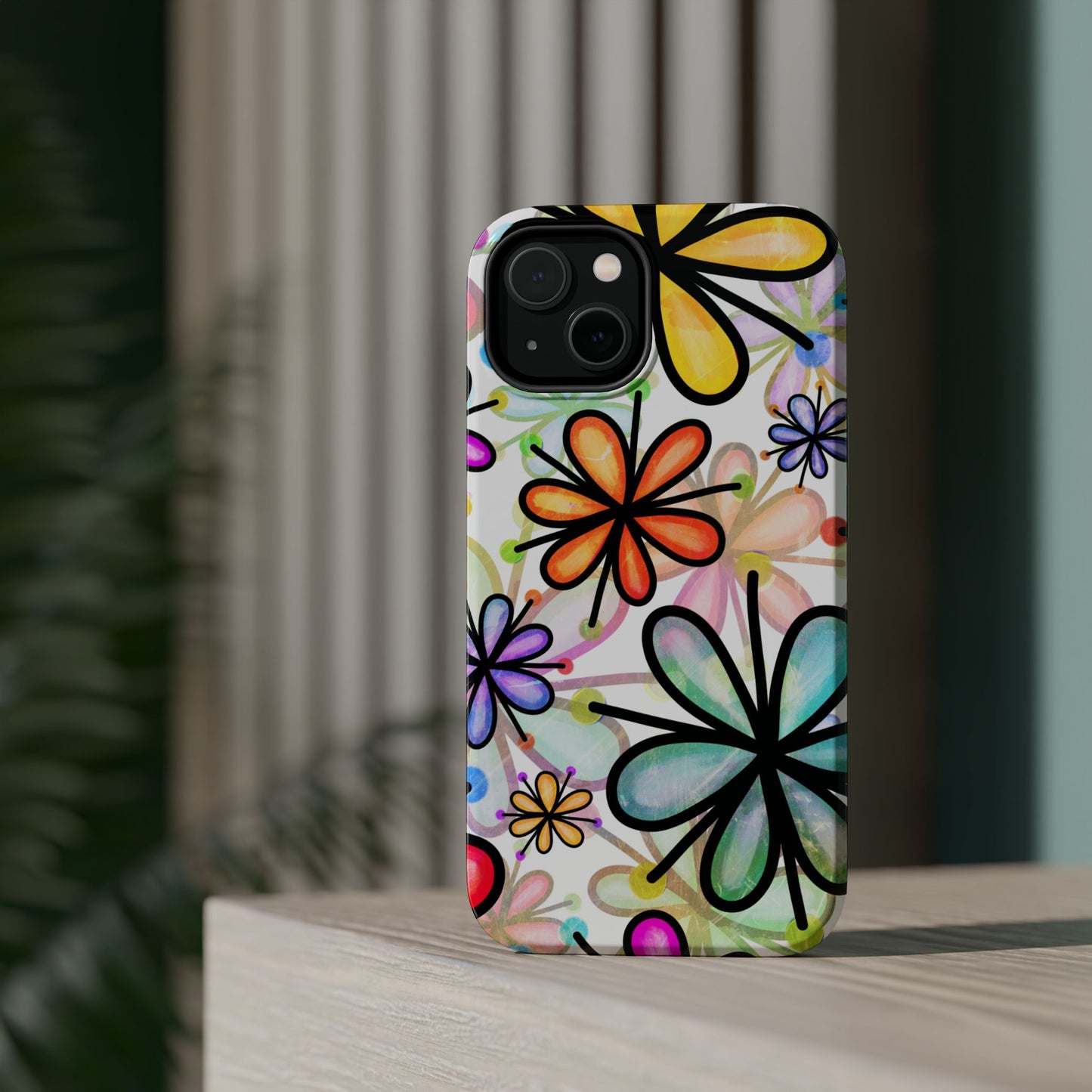 Retro Floral Pop MagSafe iPhone Case – Ultra-Slim Design, High-Gloss Finish