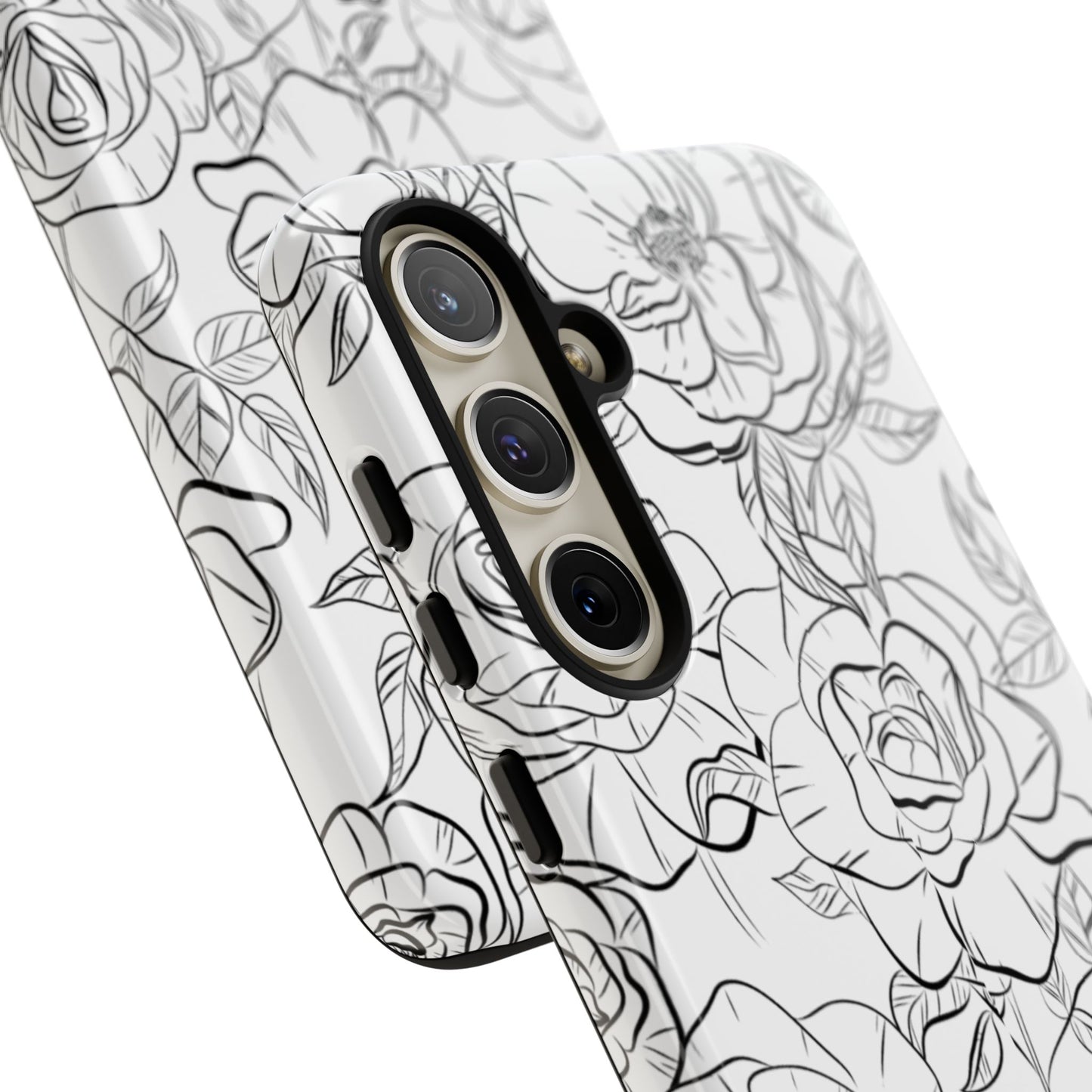 Monochrome Rose Garden Tough Samsung Galaxy Case – Elegant Floral Line Art with Dual-Layer Protection