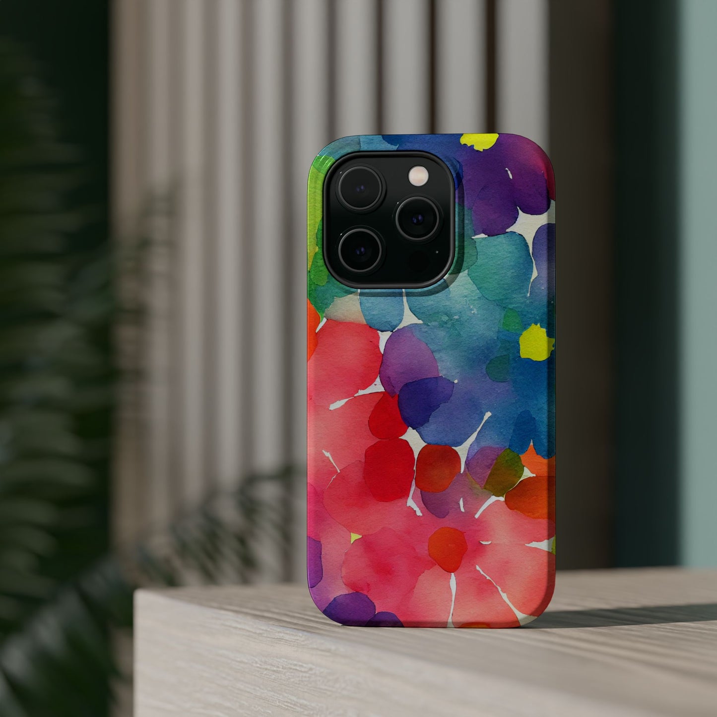 Rainbow Bloom Watercolor MagSafe iPhone Case – Slim Design, Glossy Finish