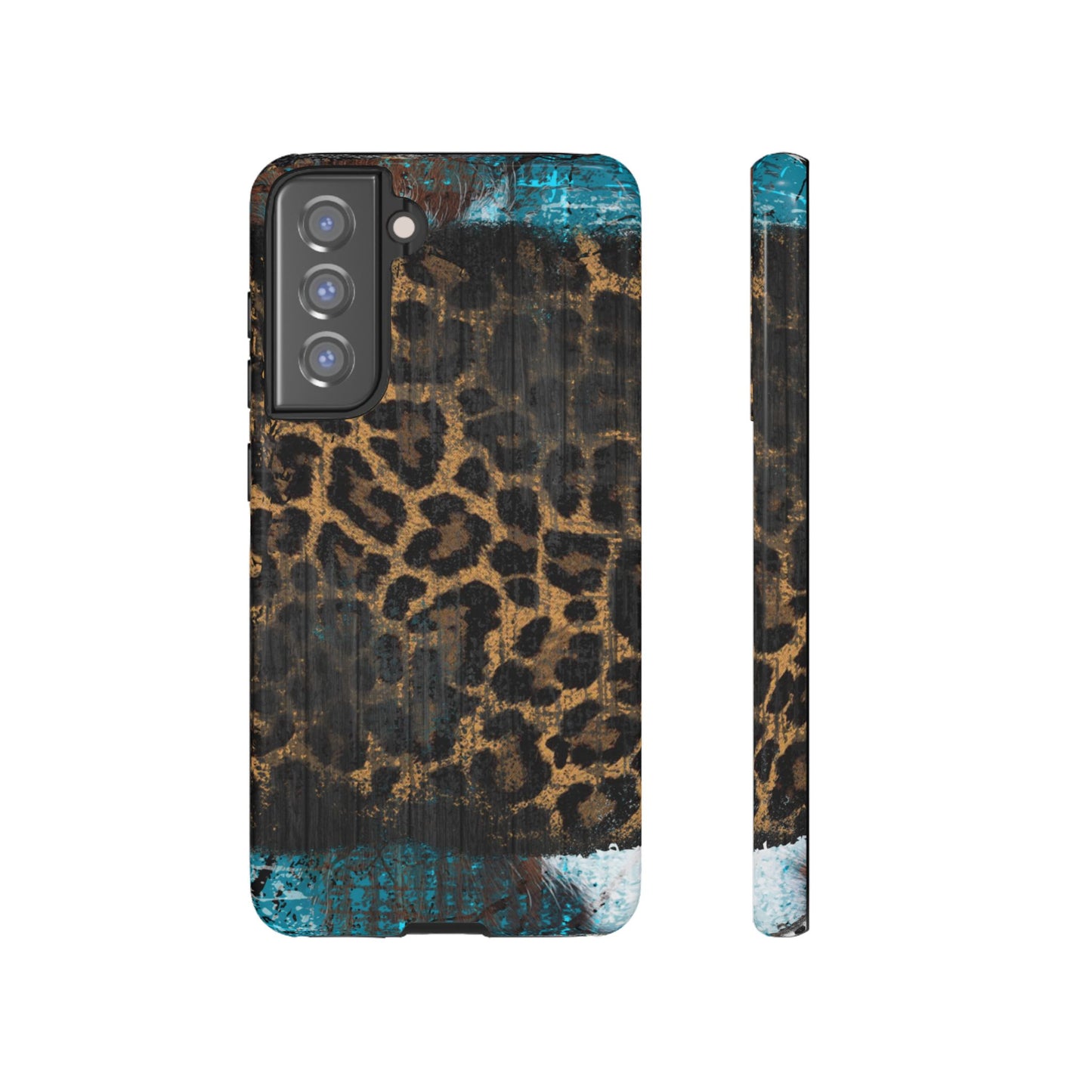 Boho Leopard and Turquoise Tough Samsung Galaxy Case – Rustic Western Design with Dual-Layer Protection