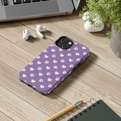 Lavender Paw Prints & Hearts Design - Adorable Pet Lover iPhone Case