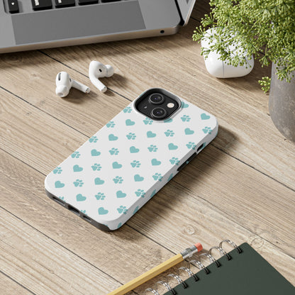 Mint Green Paw Print & Heart iPhone Case – Stylish Pet Lover’s Essential