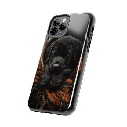 Charming Black Labrador Puppy on Feathers iPhone Case