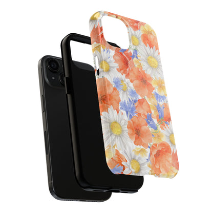 Watercolor Wildflower Pattern iPhone Case – Durable Matte Finish with Daisy, Poppy & Cornflower Design