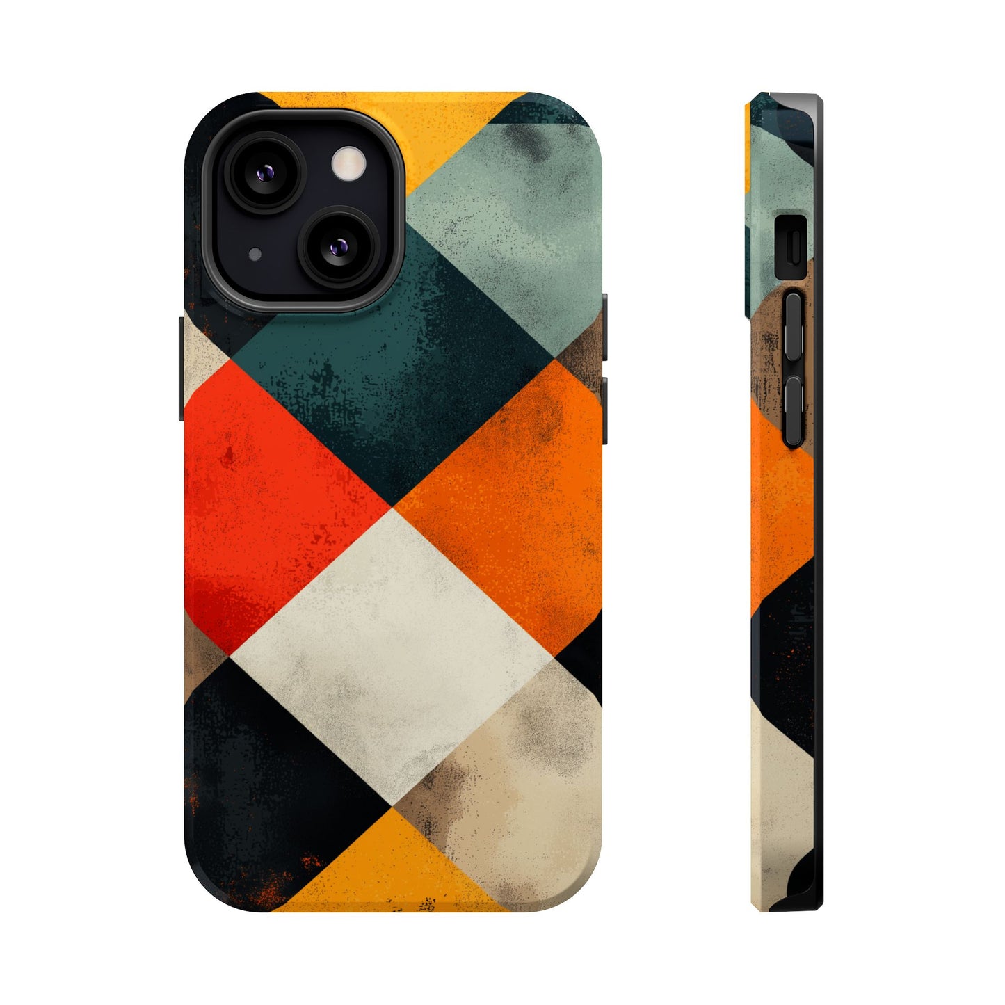 Geometric Retro MagSafe iPhone Case - Colorful Checkered Protective Cover