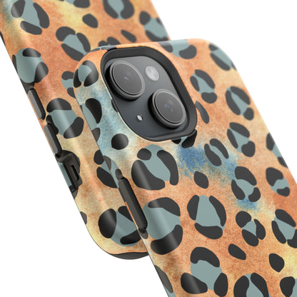 Sunset Watercolor Leopard Print Tough MagSafe iPhone Case – Artistic Animal Pattern with Dual-Layer Protection