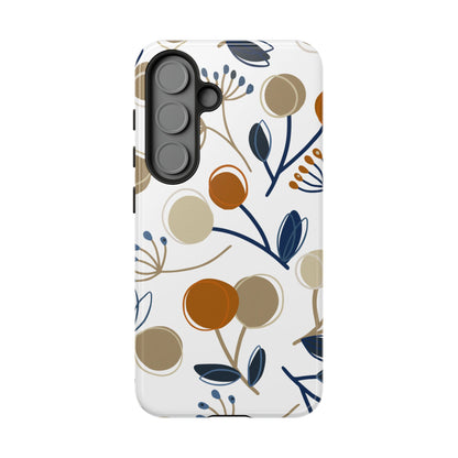 Modern Botanical Berries Tough Samsung Galaxy  Case – Earthy Tones & Navy Accents, Shock-Resistant