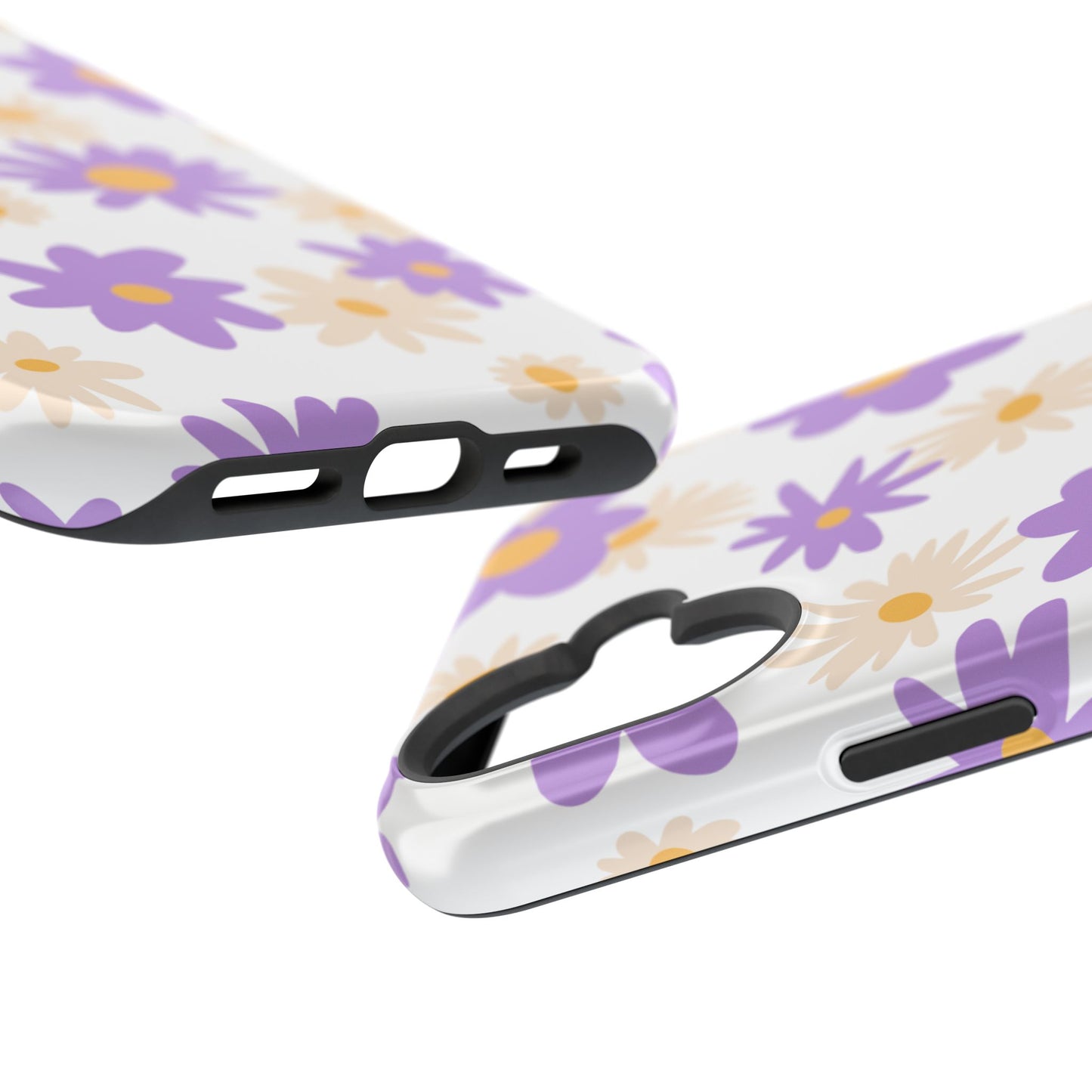 Retro Daisy Flower MagSafe iPhone Case – Pastel Purple & Cream Floral Design with Matte Finish