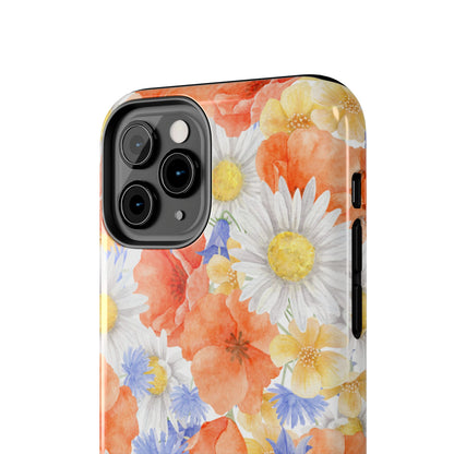 Watercolor Wildflower Pattern iPhone Case – Durable Matte Finish with Daisy, Poppy & Cornflower Design