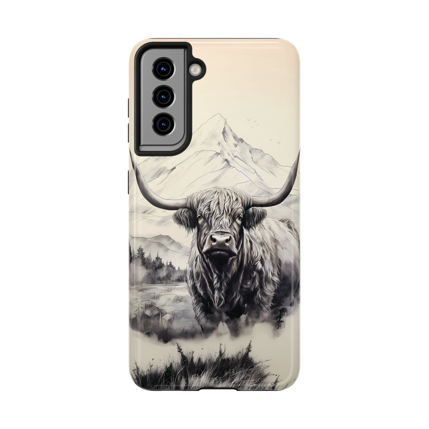 Highland Cow with Majestic Mountain Valley Backdrop | Western Cowgirl Phone Cases