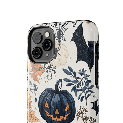 Vintage Halloween iPhone Case – Dark Jack-o'-Lanterns, Bats, and Autumn Leaves Design