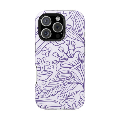 Lavender Floral Line Art Tough MagSafe iPhone Case – Minimalist Botanical Design with Dual-Layer Protection