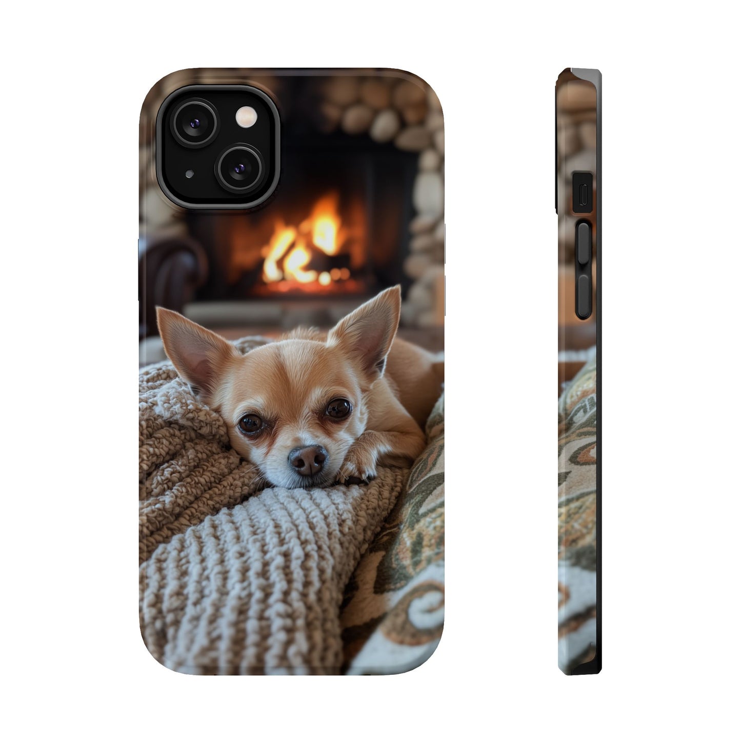 Relaxing Chihuahua by Fireplace MagSafe iPhone Case – Functional and Cozy Design