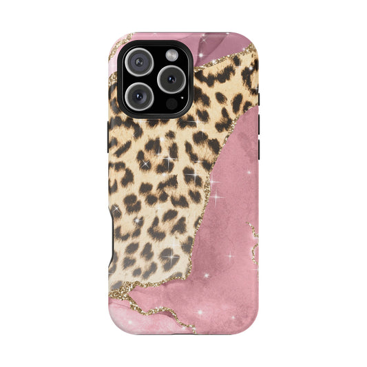 Pink Glam Leopard - MagSafe iPhone Series Case with Glitter Accents