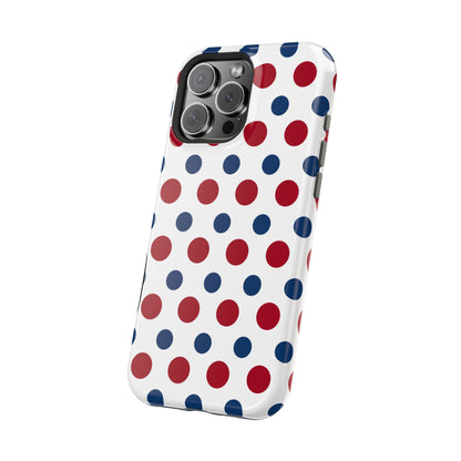 Patriotic Navy, White, and Red Polka Dot MagSafe iPhone Case