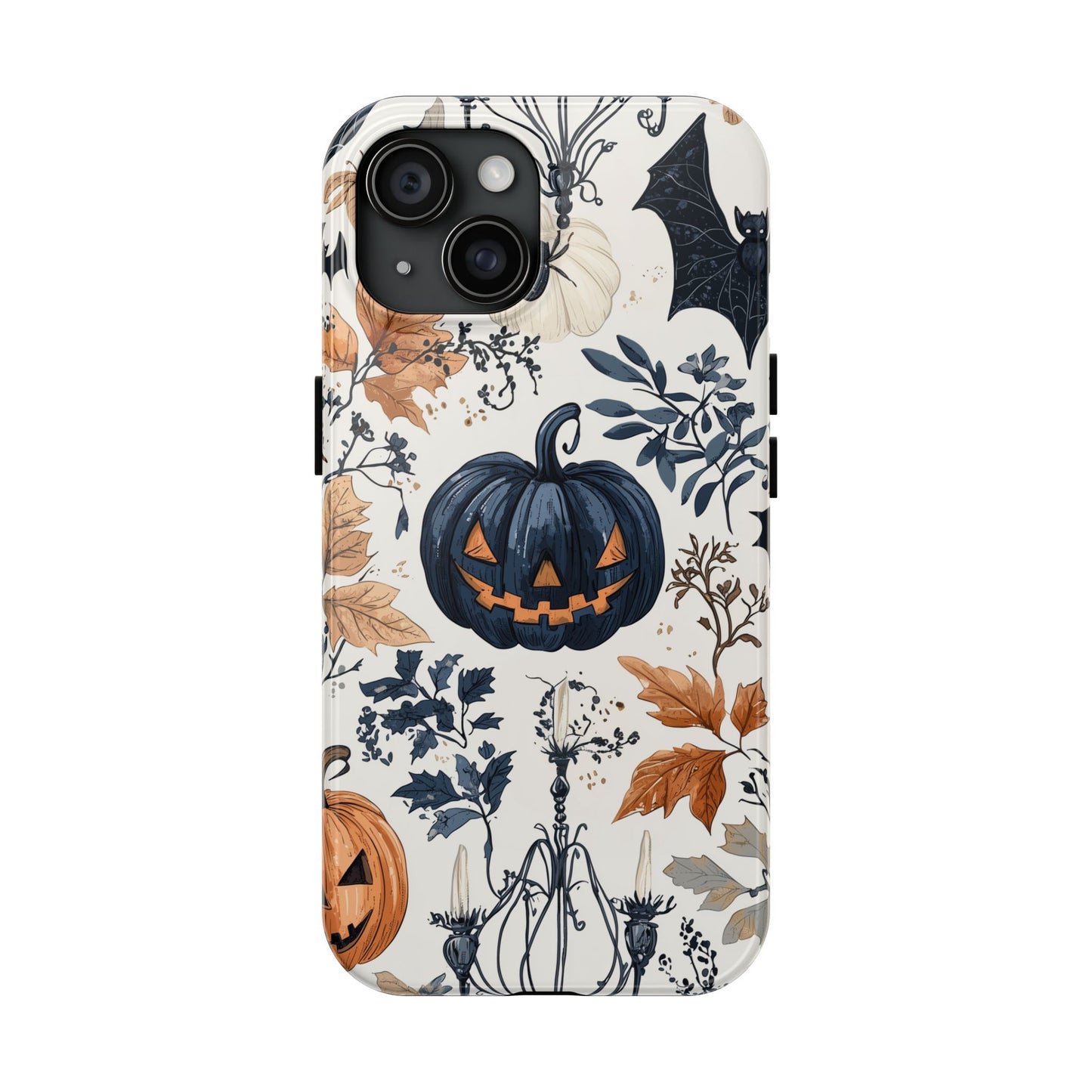 Vintage Halloween iPhone Case – Dark Jack-o'-Lanterns, Bats, and Autumn Leaves Design