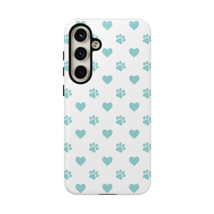 Mint Green Paw Print & Heart Samsung Galaxy Case – Cute Pet Lover’s Design