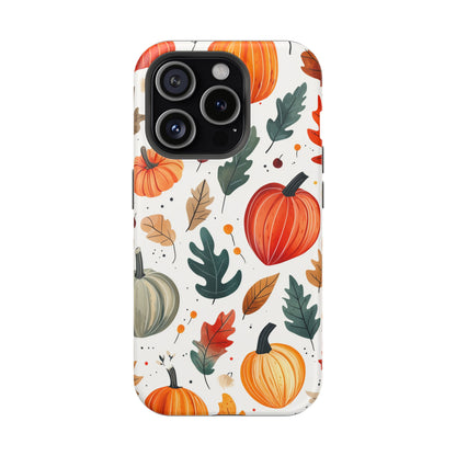 Autumn Harvest MagSafe iPhone Case - Pumpkin and Fall Leaf Design