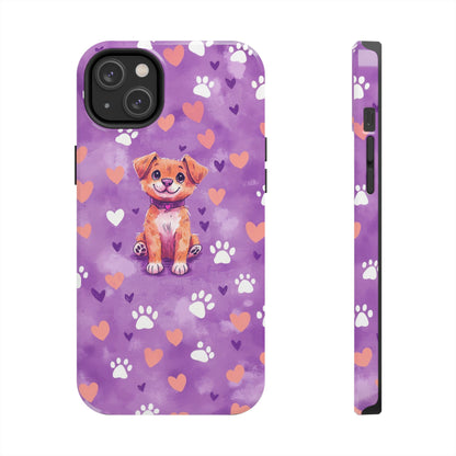 Cute Puppy iPhone Case - Adorable Pet Design with Hearts & Paw Prints, Protective Cover