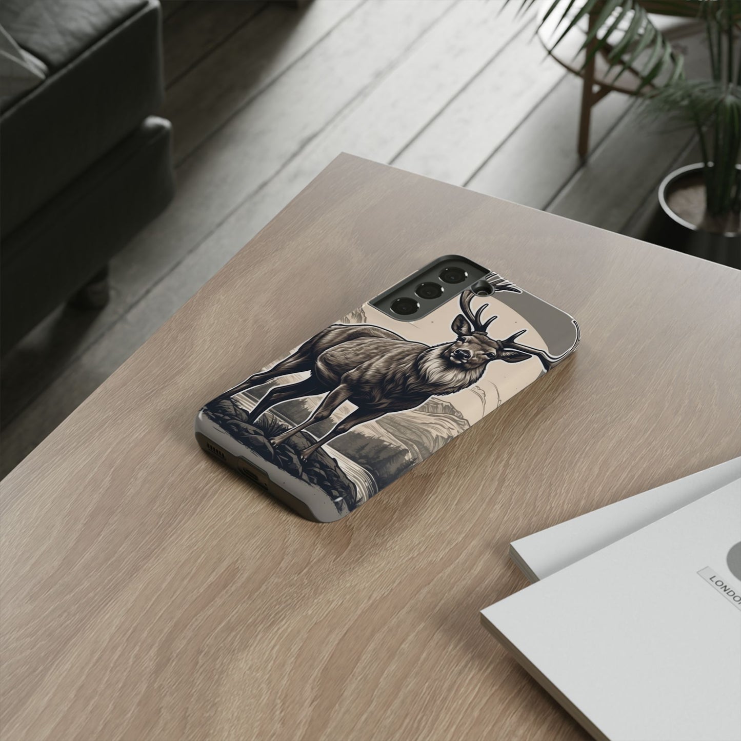 Monochrome Majesty – Regal Stag Samsung Galaxy Phone Case