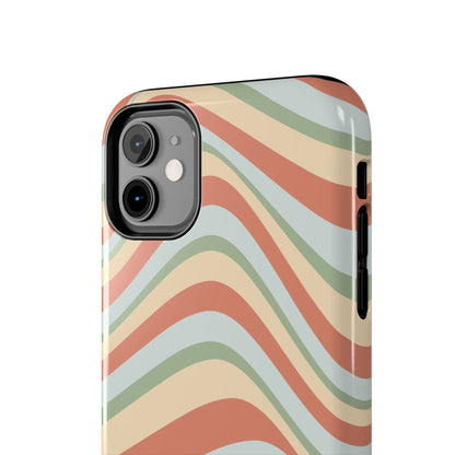 Vintage Earthy Waves iPhone Case – Retro 70s-Inspired in Warm Green, Cream, and Rust