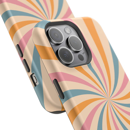 Retro Swirl Pattern MagSafe iPhone Case – Bold 70s Vibe in Pink, Orange, and Orange