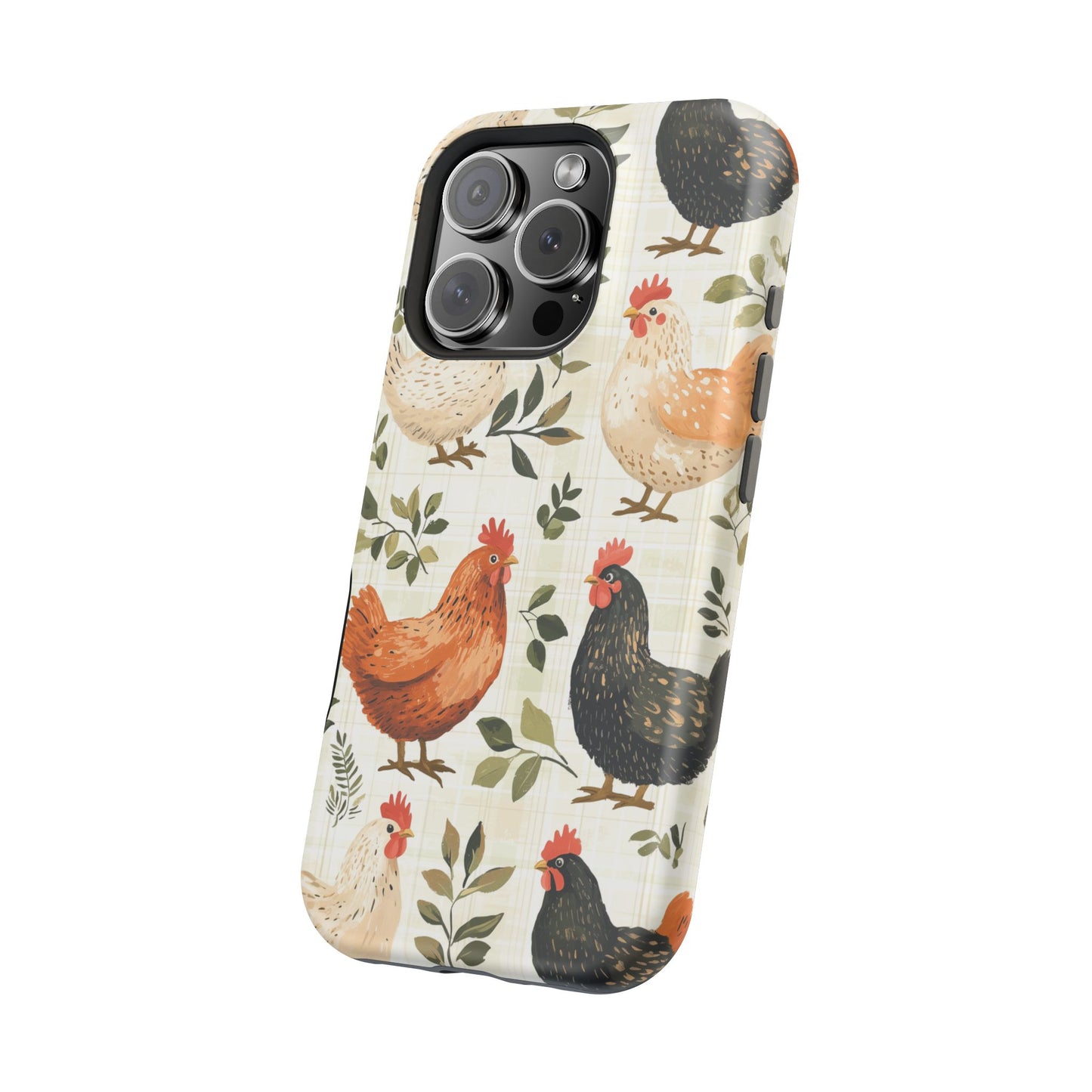 MagSafe iPhone Case: Vintage Chicken Farmhouse Case – Rustic Leaves Design