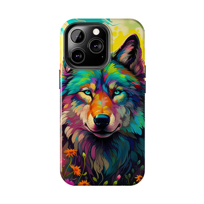 Rainbow Wolf in Bloom – iPhone Case with Vivid Nature Design