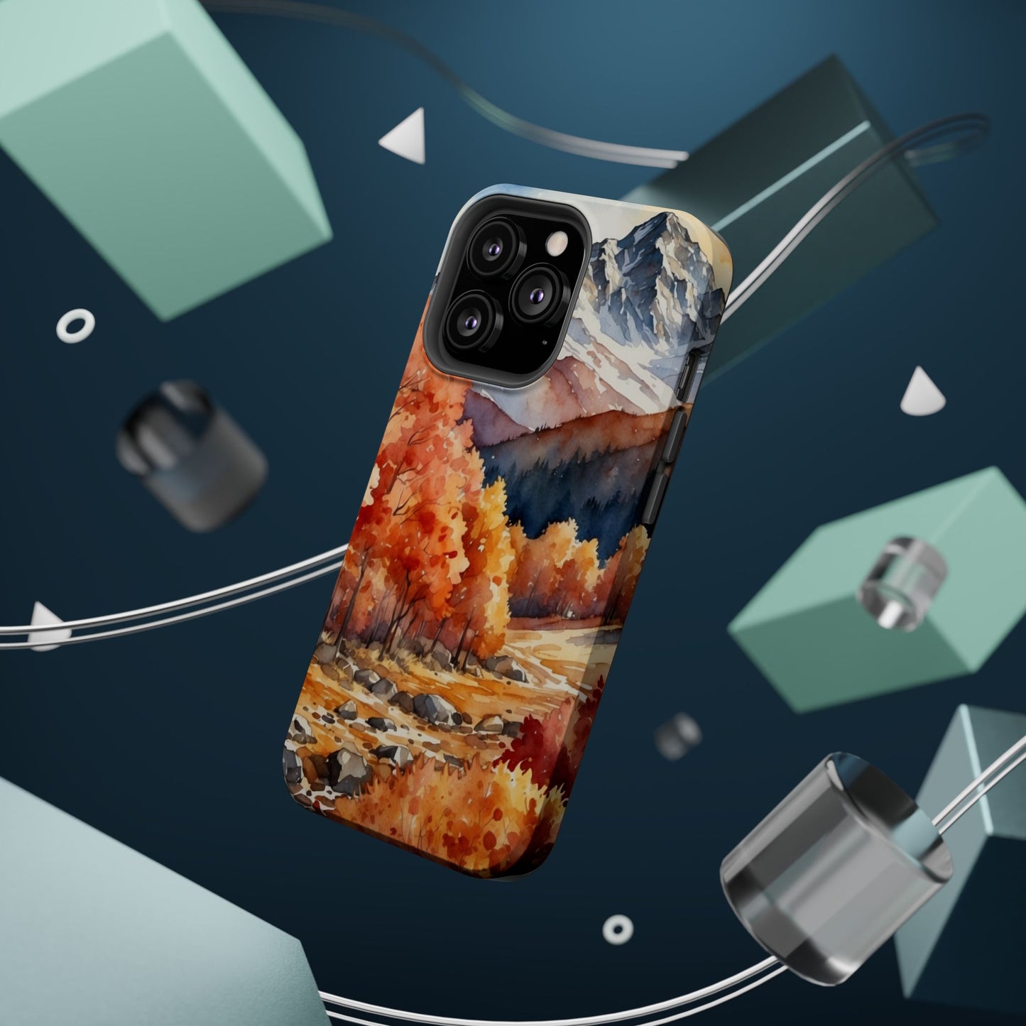 Watercolor Autumn Forest and Mountains - MagSafe iPhone Case