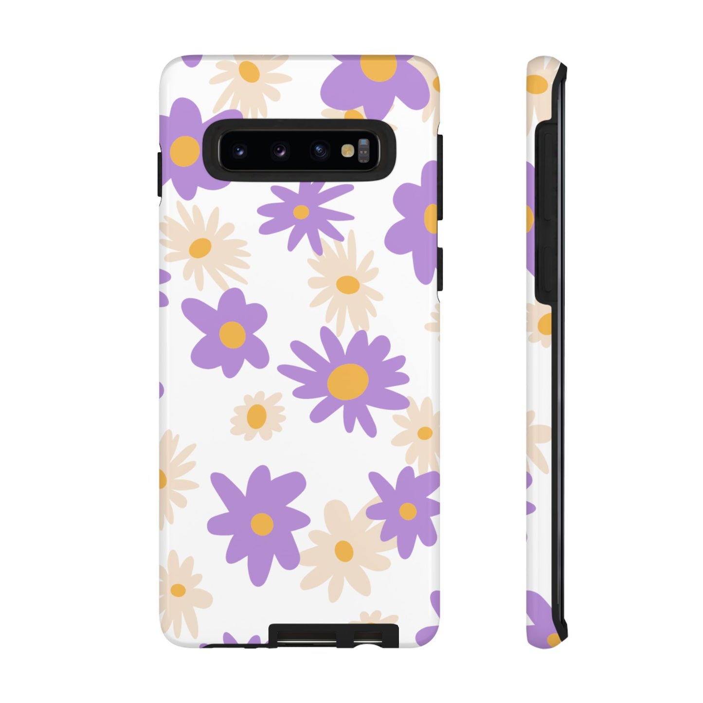 Retro Daisy Flower Samsung Galaxy Case – Pastel Purple & Cream Floral Design with Matte Finish