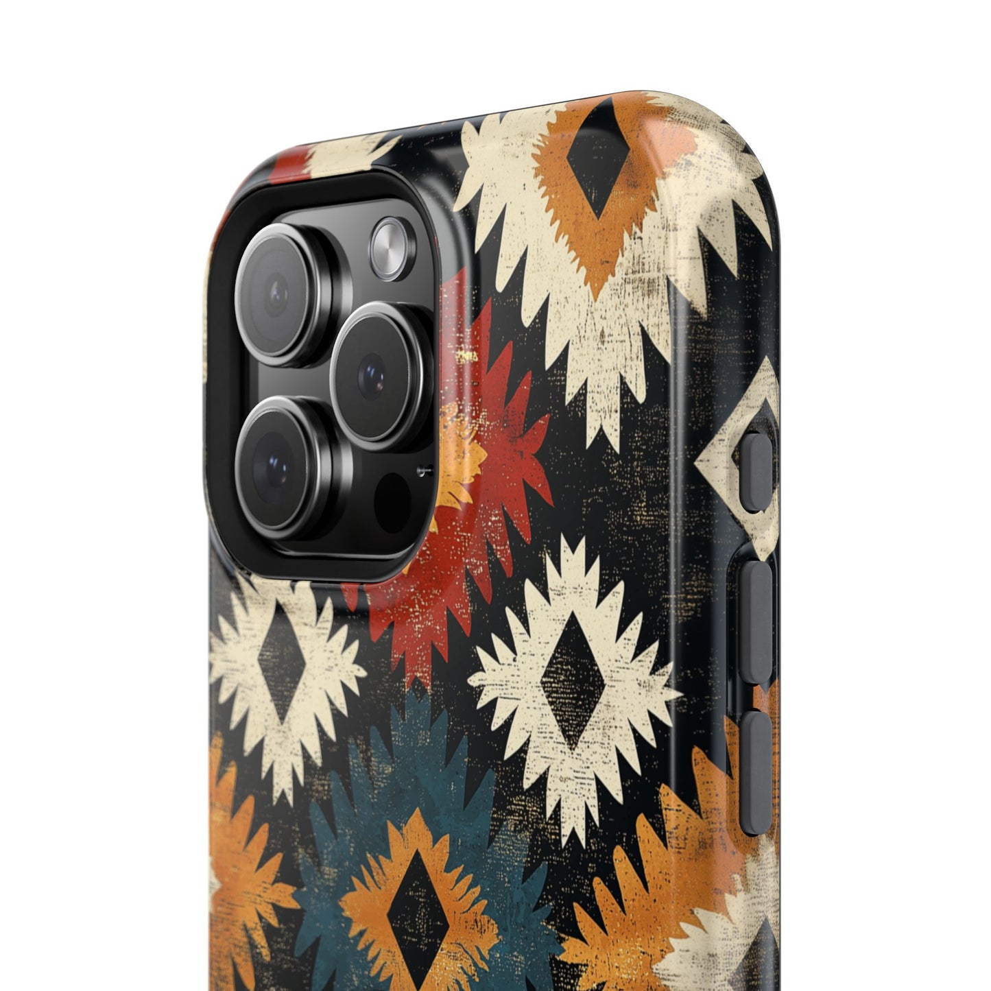 Rustic Tribal Sunburst Tough MagSafe iPhone Case – Vibrant Geometric Design, Dual-Layer Protection