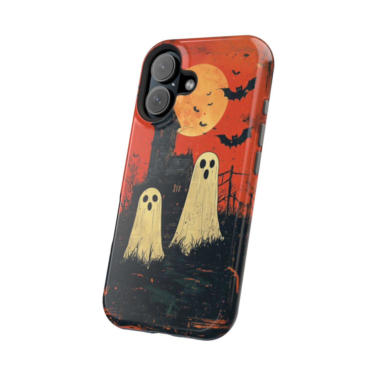 Haunted House & Ghosts MagSafe iPhone Case – Spooky Halloween Full Moon Design