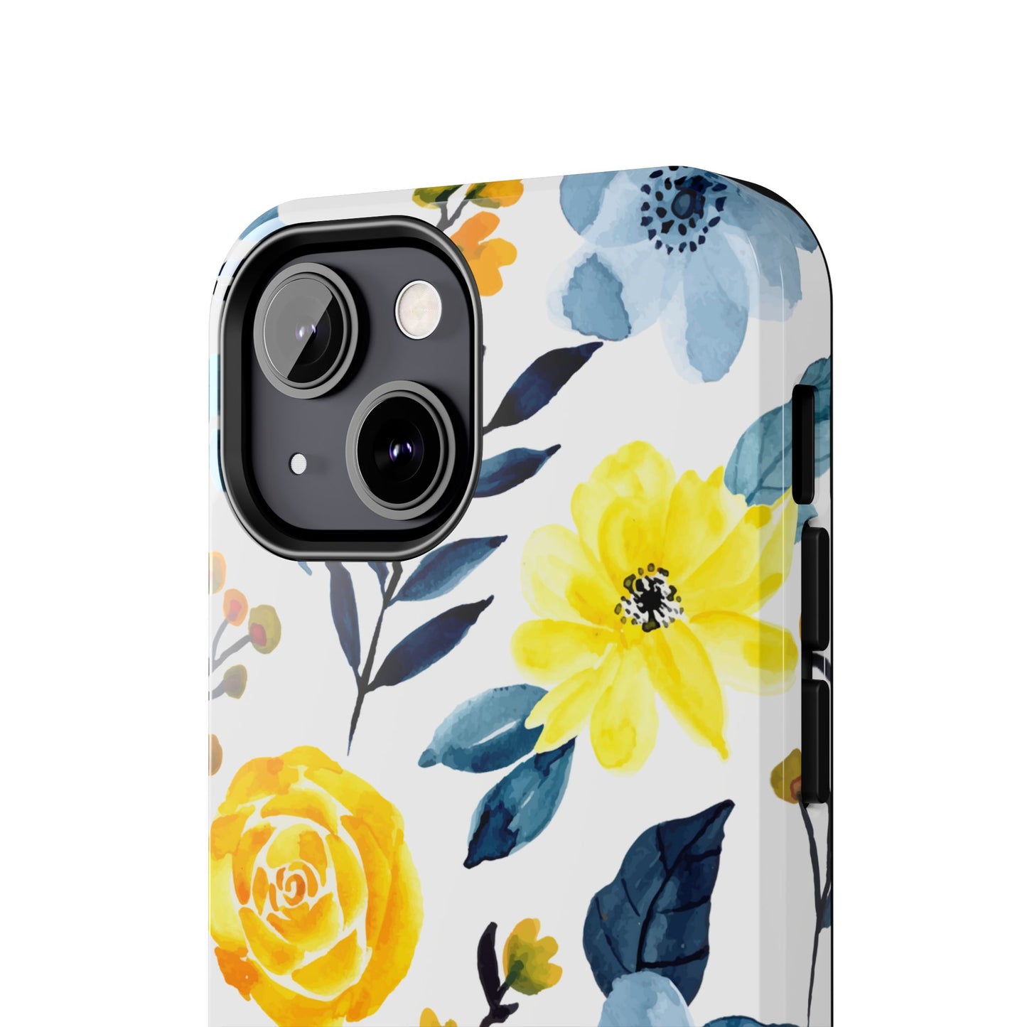 Golden Yellow & Sky Blue Floral – Watercolor Botanical iPhone Case