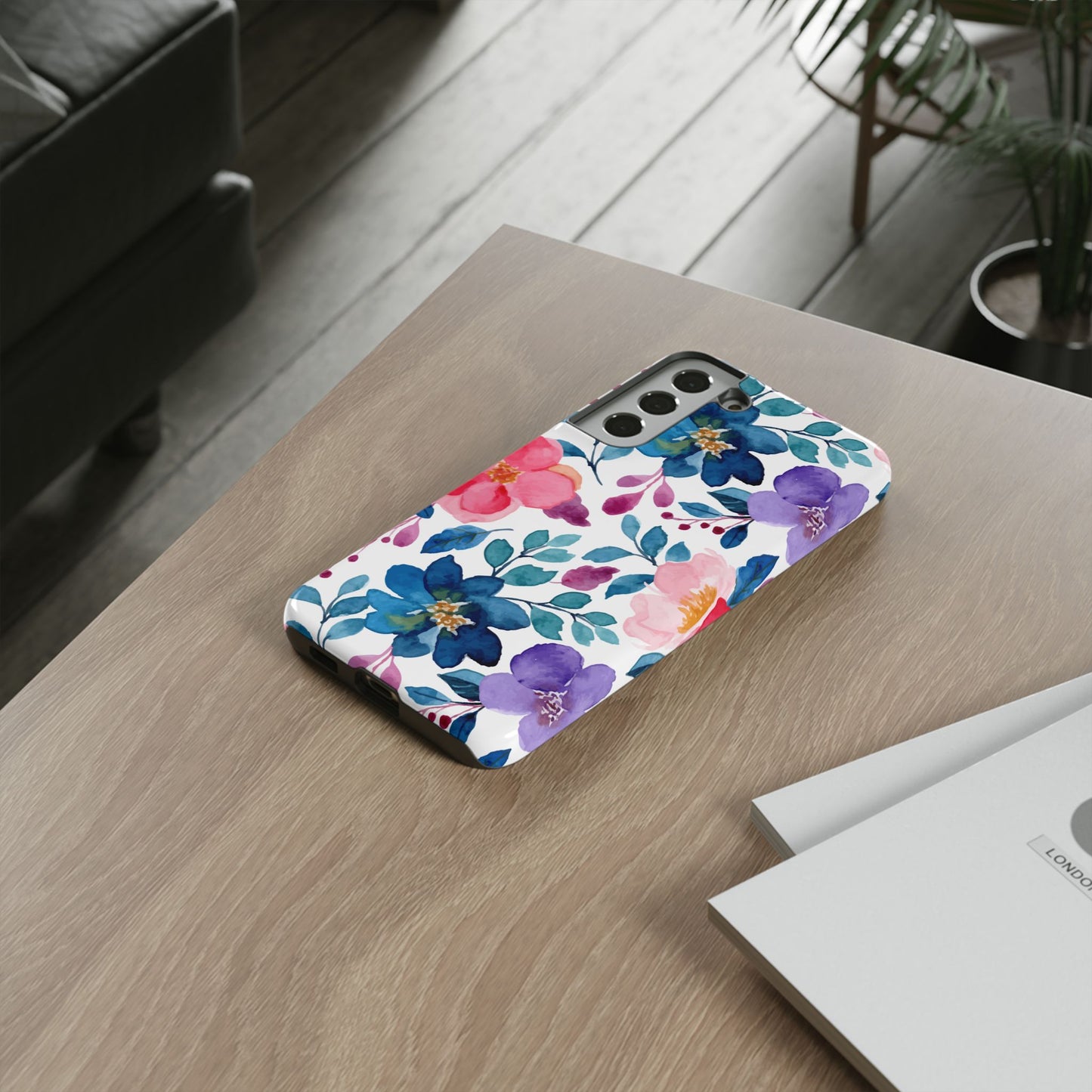 Mystic Bloom – Samsung Galaxy Case with Blue & Pink Watercolor Florals