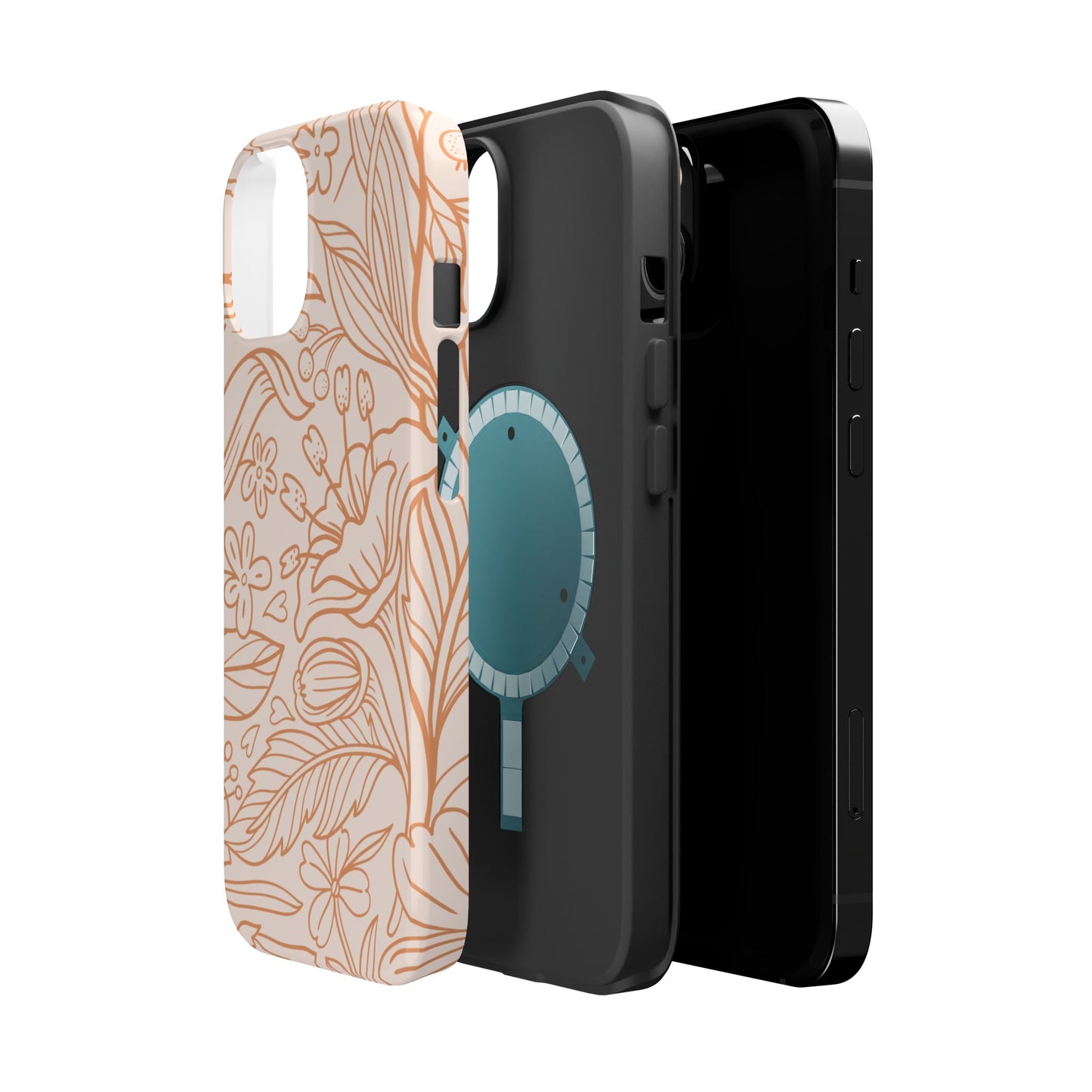 Soft Terracotta Floral Line Art Tough MagSafe iPhone Case – Minimalist Botanical Design with Dual-Layer Protection