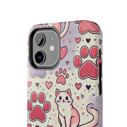 Cute Cat and Paw Print iPhone Case - Pet Lover’s Protective Cover