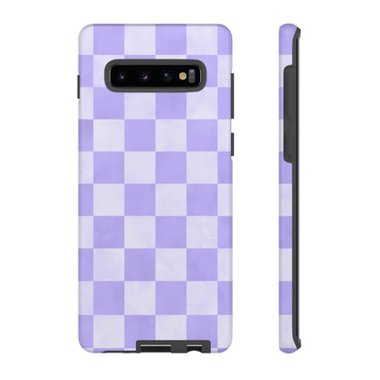 Lavender Checkerboard Samsung Galaxy Case – Shockproof, Smooth Matte Finish, Dual-Layer Design