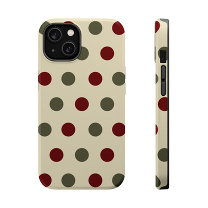 Red & Green Polka Dots on Cream – MagSafe iPhone Case