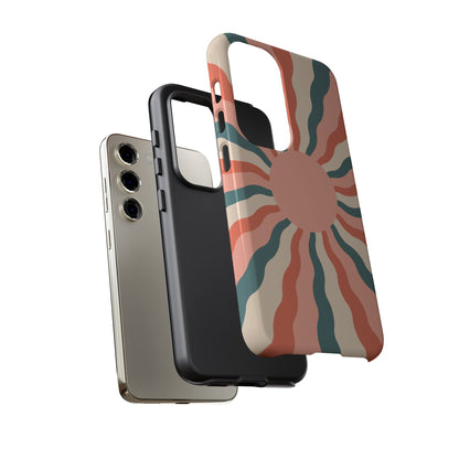 Retro Sunburst Samsung Galaxy Case – Bold 70s-Inspired Waves in Coral, Teal, and Cream