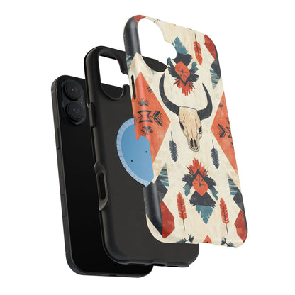 Southwestern Boho Skull Tough MagSafe iPhone Case – Durable Matte Finish, Dual-Layer Protection