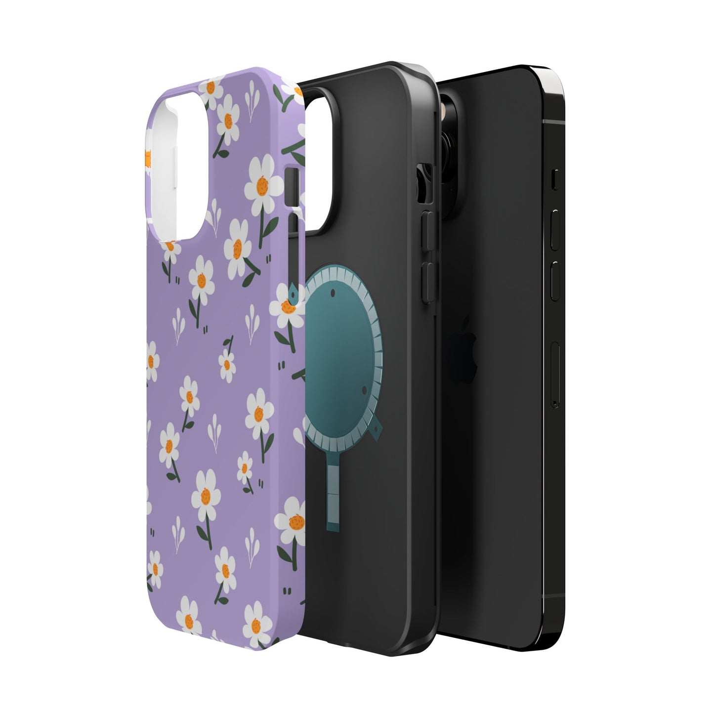 Purple Daisy Garden MagSafe  iPhone Case – Soft Lavender Background, Shockproof Protection with Slim Fit