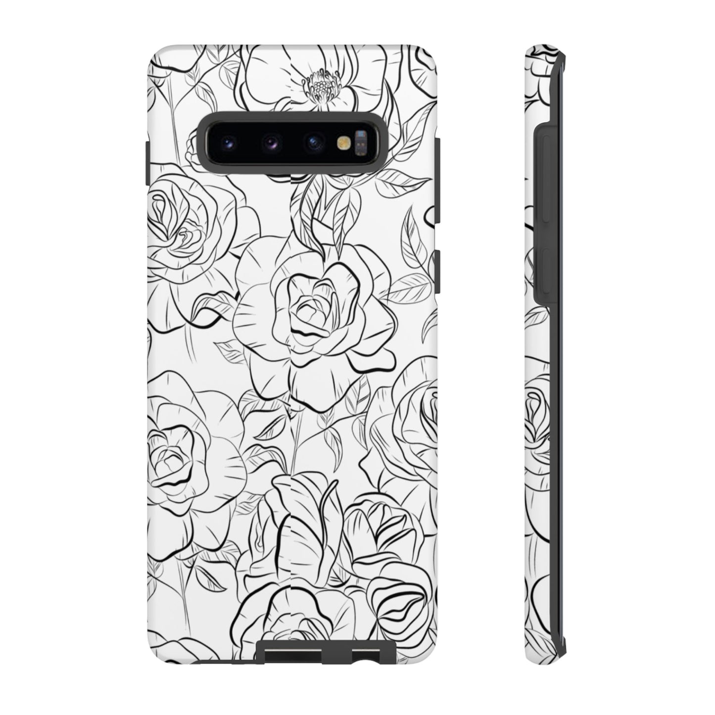 Monochrome Rose Garden Tough Samsung Galaxy Case – Elegant Floral Line Art with Dual-Layer Protection